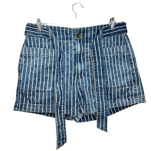 American Eagle Shorts Size 14 Striped Shorts Blue White Removable Tie Belt - Picture 1 of 8